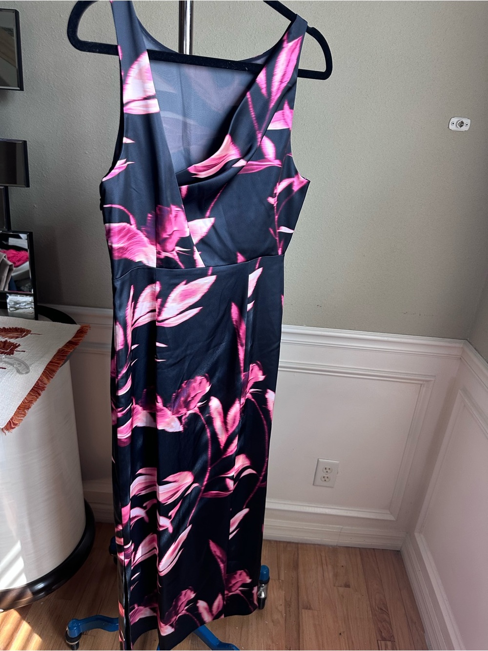 Derek Lam Black Maxi Dress with Pink Floral Print